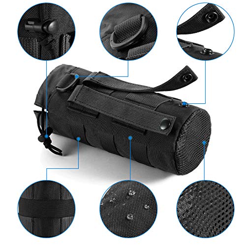 FRTKK Tactical MOLLE Water Bottle Pouch with Drawstring Open Top & Mesh Bottom, Military Water Bottle Holder Bag Sports Travel Hydration Carrier - color: Black-1 pack