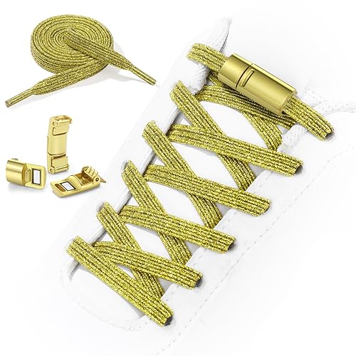 Neo-wows No Tie Shoelaces Elastic Laces for Kids Adults Athletic Sneakers - color: Bright Gold