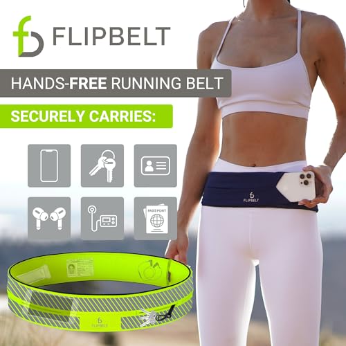 FlipBelt Classic Running Belt, Phone Holder for Running, Money Belt Pouch - color: Reflective Neon Yellow, size: Medium