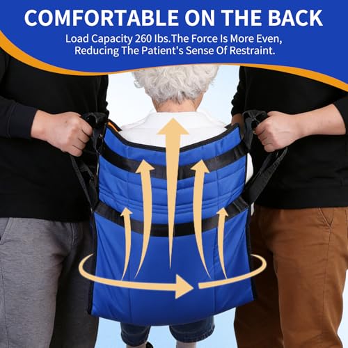 Patient Lift Transfer Pad with Reflective Strips, Transfer Sling for Elderly & Disabled, Stair Assist Evacuation Aid, Wheelchair to Bed Car Transfer Device, 8 Handles, 260 lbs - color: Blue Reflective
