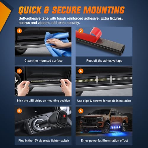 Nilight 2PCS 70 Inch Running Board LED Lights Strip Blue White for Truck - color: Blue White