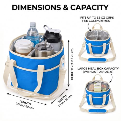 Drink Carrier Tote Bag, Family Size 4 Compartment Drink Carrier - color: Blue