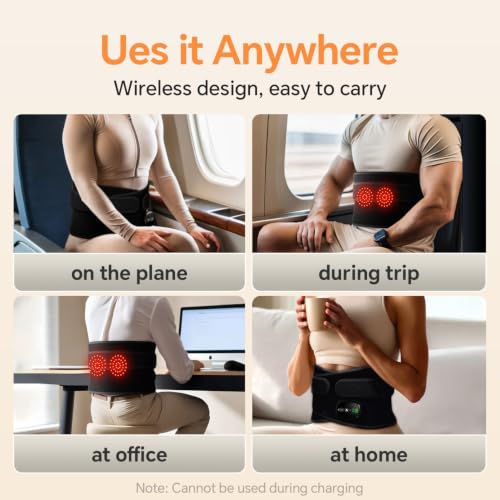 Lower Back Pad with Heat Vibration 3 Levels Adjustable Gifts for Parents - color: Black