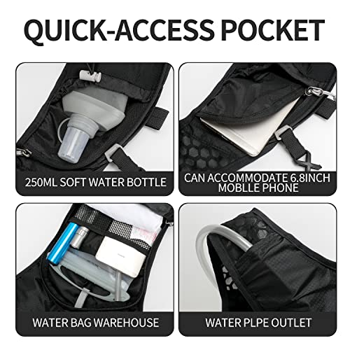 IX INOXTO Hydration Pack Backpack, Lightweight Water Backpack with 2L Hydration Bladder Daypack for Men Women,Running Hydration Vest for Trail Running Hiking Cycling Race Climbing - color: All black