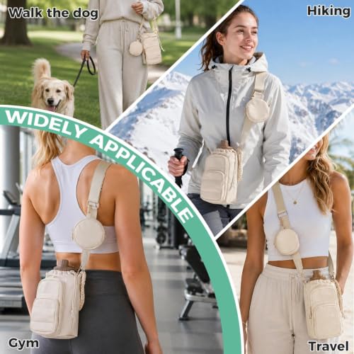 Crossbody Water Bottle Bag with Shoulder Strap for Women, Beige - color: Beige