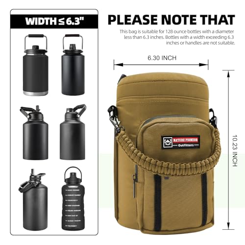 NATURE PIONEOR 26-128 oz Insulated Water Bottle Carrier Holder with Strap - color: Brown, size: One Gallon