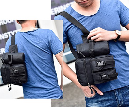 Hiking Waist Fanny Pack With Water Bottle Holder Running Waist Hip Belt Bag Motorcycle Bike Pouch Shoulder Bag - color: Black