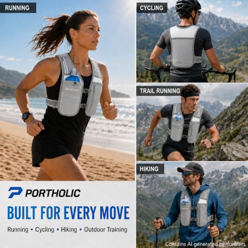 Running Vest for Women Men with 500ml Water Bottle |Adjustable Hydration Vest with Water Bladder |Reflective |Lightweight |Muti-Pockets - color: Grey(17oz Water Bottle)
