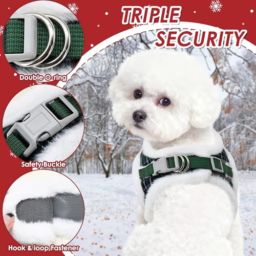 AIITLE Christmas Step-in Plush Medium Dog Harness and Leash Set, Green L - color: Green, size: L