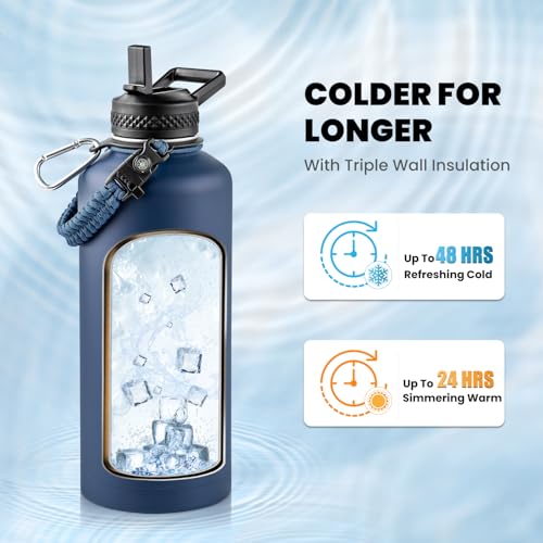 RAYMYLO Insulated Water Bottle 87 oz, Triple Wall Vacuum Stainless Steel - color: Dark Blue, size: 87 Ounces