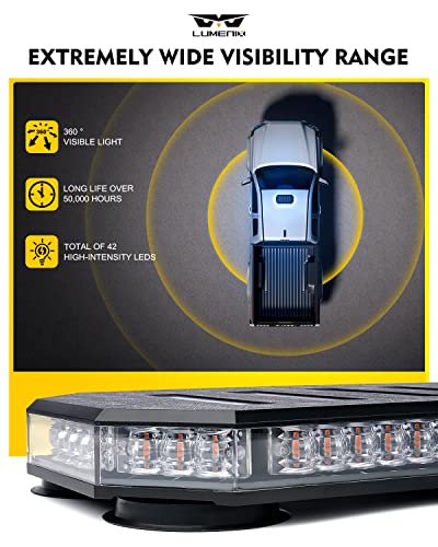 LUMENIX 42 LED Roof Top Strobe Beacon Light Bar, Patent Design, Blue - color: Blue