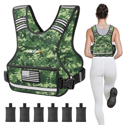 APEXUP Adjustable Weighted Vest, 4-10lb/12-18lb/20-32lb Vest with 6 Ironsand Weights and Large Pocket, Weight Vest for Men Women Strength Training, Running, Walking - color: Green Digi Camo, size: 12-18lbs