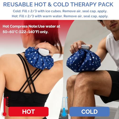 Reusable Ice Pack for Injuries, Snowflake Design Hot & Cold Therapy Pack, Leak-Proof Cold Bag for First Aid, Sports & Home Use,(6 in + 9 in + 11 in) (Set with Wrap) - size: 6 in + 9in+ 11 in