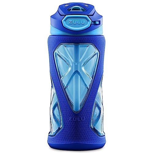 ZULU Torque 16oz Plastic Kids Water Bottle with Silicone Sleeve, Mojo Blue - color: Mojo Blue, size: 16 Ounces, style: Single