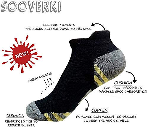 Sooverki Copper Compression Socks Women and Men 6 Pairs - Circulation Arch Support Plantar Fasciitis Running Ankle Socks - color: A1 - No Show 6 White, size: Large-X-Large