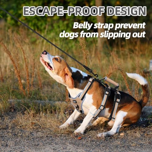 PUPTECK Escape Proof Dog Harness with Padded Handle, No Pull Pet Vest Harness Durable Reflective for Medium Large Dogs Walking Training and Running, Moccasin, M - color: Moccasin, size: Medium