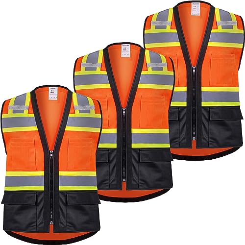ProtectX High Visibility ANSI Class 2 Safety Vest with 6 Pockets - color: Neon Orange - Solid Fabric 3-pack, size: Small