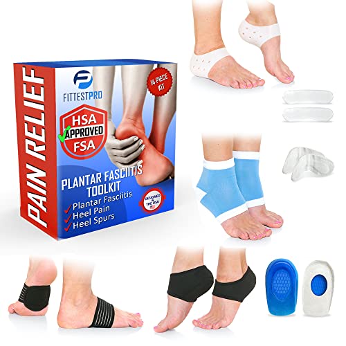 Plantar Fasciitis Foot Pain Relief 14-Piece Kit – Premium Planter Fasciitis Support, Gel Heel Spur & Therapy Wraps, Compression Socks, Foot Sleeves, Arch Supports, Heel Cushion Inserts & Heel Grips - style: Large