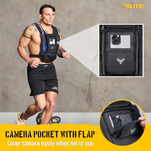 Elite Hydra Running Chest Pack w/ Phone Holder Touch Friendly, Camera Pocket for Men/Women Lightweight Hydration Vest Chest Rig w/ Water Bladder for Marathon, Cycling, ADV Camping, Skiing - size: Large
