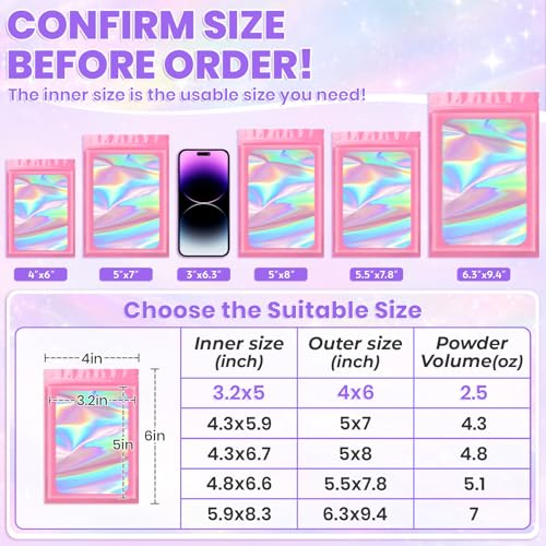 ANZNKU Holographic Mylar Bags 4x6 Pink Resealable 50PCS Candy Goodie Bags - color: Holographic Pink, size: 4x6 Inch
