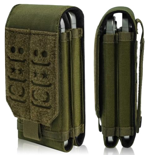 Upgrade 1000D Laser Cust Molle Phone Pouch, Heavy Duty Waterproof Samll Tactical Cell Phone Holder with US Flag Patch for 4.7"-6.7" (Dual-Green) - color: DUAL-GREEN