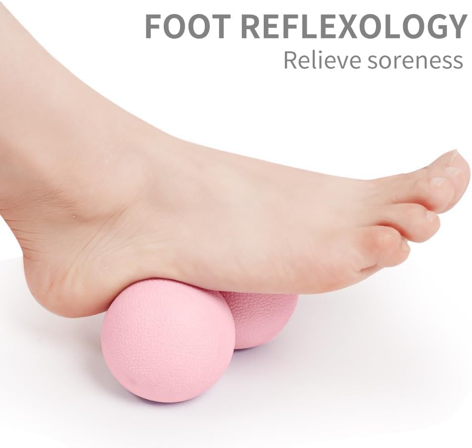 Double Lacrosse Peanut Massage Ball for Deep Tissue Pain Relief - Micro-Elastic Myofascial Roller Ball for Back and Neck, Foot and Physical Therapy (Pink) - color: Pink