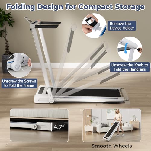 GYMAX Walking Pad Treadmill, 3 in 1 Folding Treadmill with Removable Desktop, Remote & 12 Preset Programs, 2.5 HP Under Desk Walking Pad Running Machine for Home Gym Exercise Workout - color: White