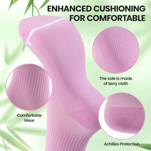 Bamboo Viscose Compression Socks 15-20 mmHg Knee High 3 Pairs Unisex - color: A02-3pair-striped Purple Apricot Pink, size: Small-Medium