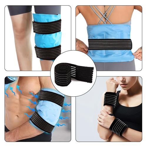 4Pack Elastic Ice Pack Straps,35.5" x 2" Reusable Fastening Bands - color: Black