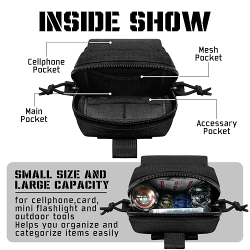 Molle Phone Pouch, 2 Piece 1000D Laser-Cut Tactical Small Molle Admin Pouch, Hook & Loop Heavy Duty Belt Molle Pouches for Belt Backpack Vest - color: 1 Piece Black