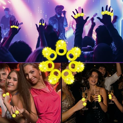 50 Pcs Light Up Rings Flashing LED Rubber Finger Rings for Carnival, July 4th, Halloween, Christmas, Concert, Goodie Bag Fillers, Raves - color: Yellow