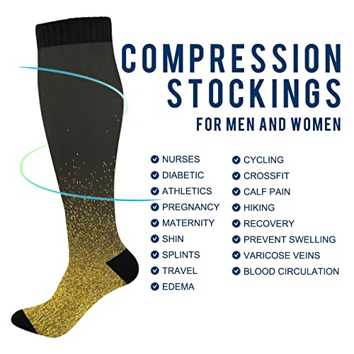 KLL Christmas Compression Socks for Men and Women Golden Glitter In Shiny Red Knee High Socks - color: Gold Glitter Gradient Background