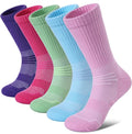 FNOVCO Women's Hiking Walking Running Crew Socks Thick Cushioned Athletic Compression Socks 5 Pairs - color: Multicolor 05, size: 5-8