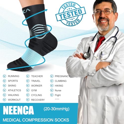 NEENCA Professional Compression Socks for Women Men Circulation, 20-30 mmHg - color: Black Blue - 2 Pairs, size: X-Large