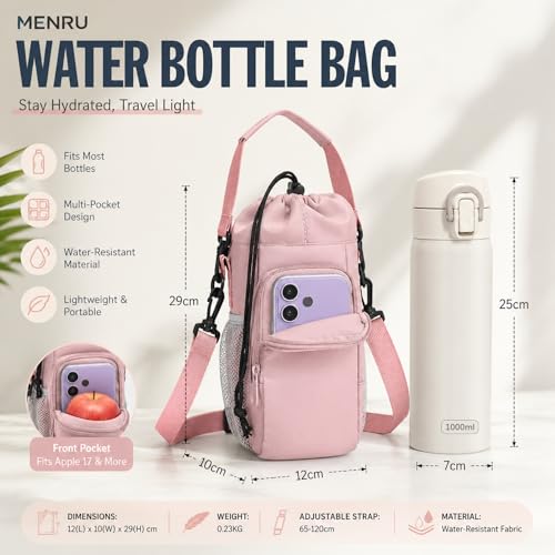 2 Pack Water Bottle Holder Bag with Strap for 30-40 Oz Bottles - color: blue and pink