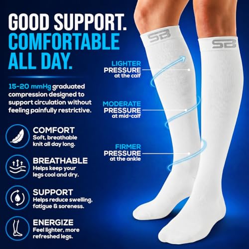 SB SOX 3-Pair Compression Socks (15-20mmHg) - color: 04 – Solid White, size: L/XL
