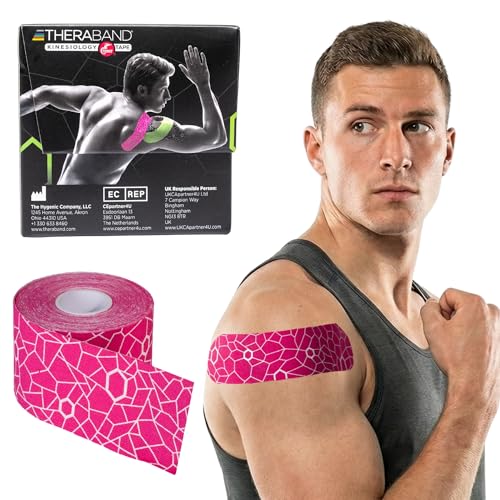 THERABAND Kinesiology Tape, Knee, Athletic, Shoulder, Roll, 2", Pink/White - color: Pink/White, size: 2" x 16.4, style: 1 Roll