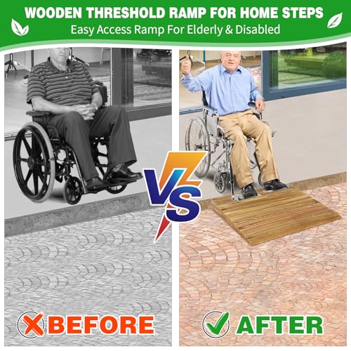 3" Rise Solid Wooden Threshold Ramp with Grooves for Home Steps/Wheelchairs - size: 3 inches