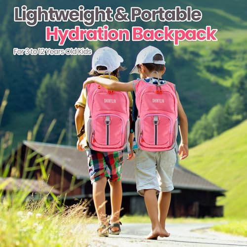 Shinylin Kids Hydration Backpack with 1.5L Water Bladder Hiking Backpack Lightweight for Boys or Girls Children Biking Climbing Running Cycling - color: Pink, style: Classic