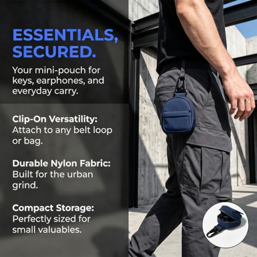 Mini Belt Loop Pouch, Clip-On Waist Pack for Earphones Keys, Portable Multifunctional Organizer (Blue,8 * 6 * 3cm)