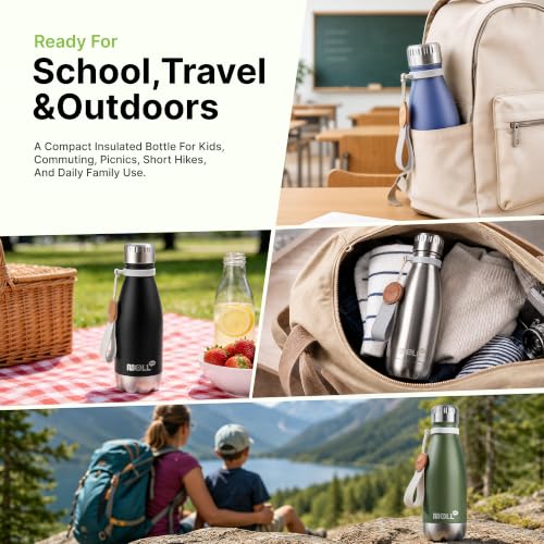 Kids Water Bottle 9 oz Stainless Steel Vacuum Insulated Metal Flask, Black - color: Black, size: 9 Ounces