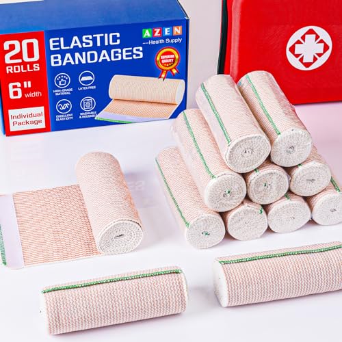 AZEN Premium 20 Pack Elastic Bandage Wrap 6 Inch, Compression Wrap Bandage for Legs, Ankle, Knee, Tummy, Body, Latex-Free, Lymphedema Wraps for Legs - color: C-20p(6in)