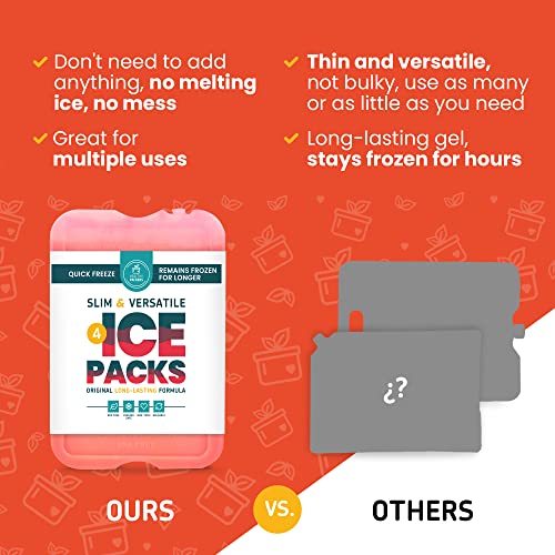 Healthy Packers Ice Packs for Lunch Boxes, Slim Cooler Ice Packs - color: Red (4 Pack)