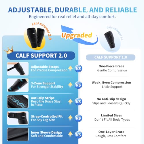 CAMBIVO Calf Brace 2 Pack Adjustable Compression Wrap for Torn Calf Muscle - size: Large