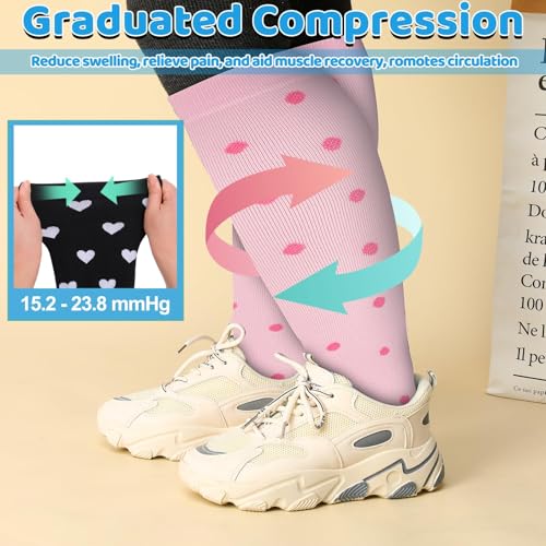 Jspupifip 6 Pairs Plus Size Compression Socks for Women, Wide Calf - color: Black, White, Pink, size: XX-Large