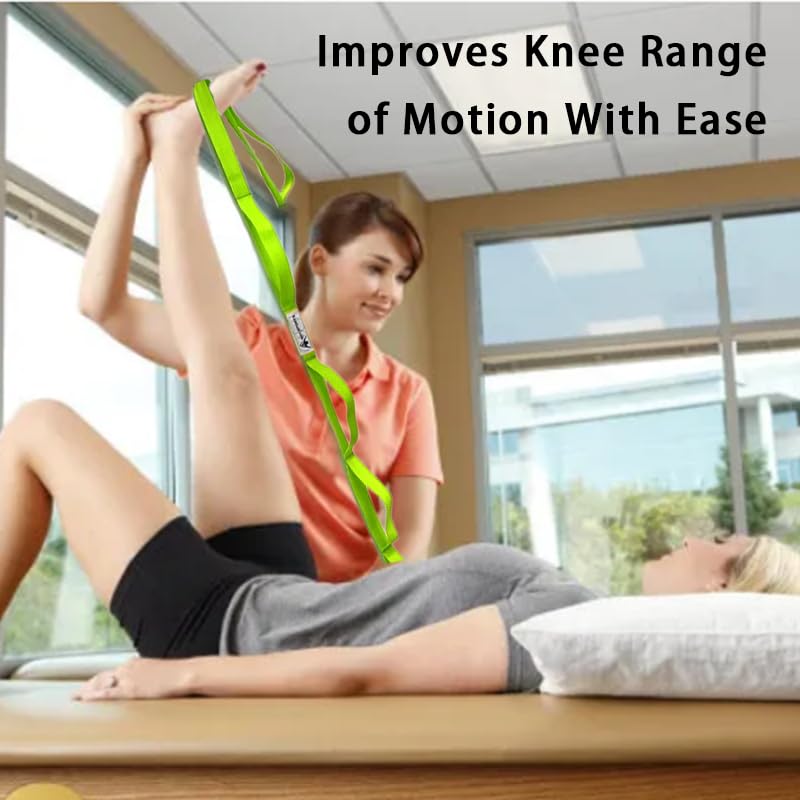 Stretching Strap Yoga Strap with Loops for Physical Therapy, Non-Elastic - color: Green
