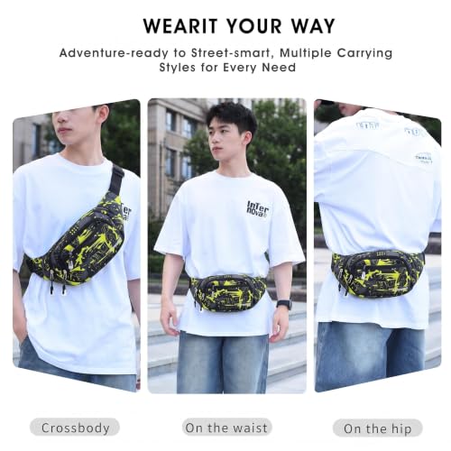 Large Fanny Pack for Men Women NSYOOMH, Crossbody Waist Bag 5-Zipper Pocket - color: Fluorescent Green