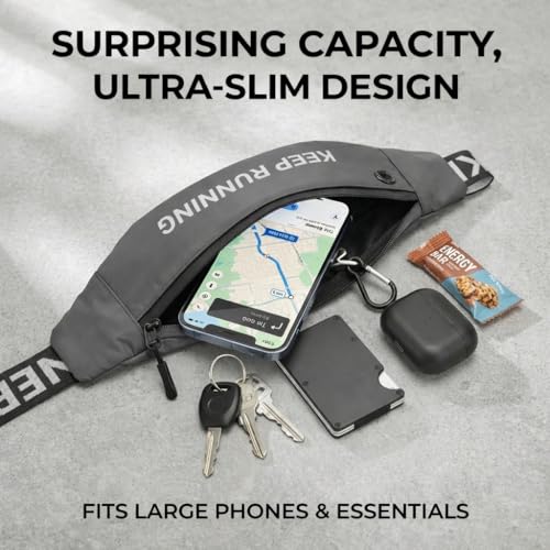 Slim Running Waist Pack for Women Men, Large Capacity Waist Belt with Organized Compartments, No-Bounce Secure Fit for Cycling, Hiking, Climbing Adventure & Reflective Safety Night Running-Gery - color: Tech Grey