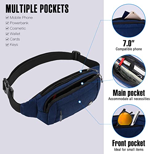 WATERFLY Small Fanny Pack Crossbody Lightweight Waist Bag for Woman Man - color: Navy Blue