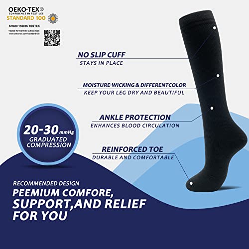 fenglaoda 8 Pairs Compression Socks for Men & Women 20-30 mmHg Knee High Nurse Pregnant Running Medical and Travel Athletic - color: 05-8 pairs-black/white2-NEW, size: Small-Medium